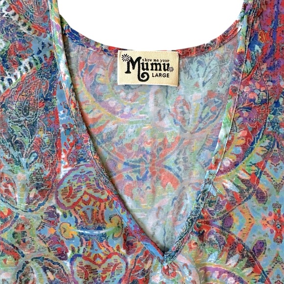 SHOW ME YOUR MUMU multi color paisley v-neck oversize short sleeve tunic top Lg - Picture 3 of 6